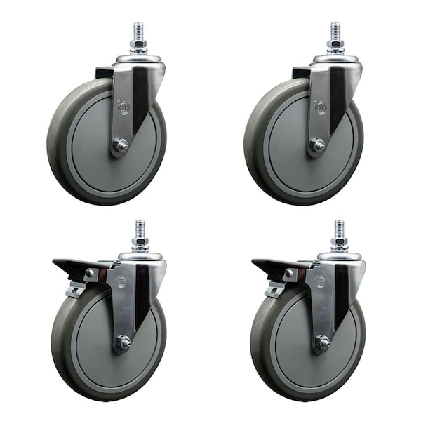 Service Caster 6 Inch Gray Polyurethane 10 MM Threaded Stem Caster Set 2 Brakes SCC SCC-TS20S614-PPUB-M1015-2-PLB-2 - main